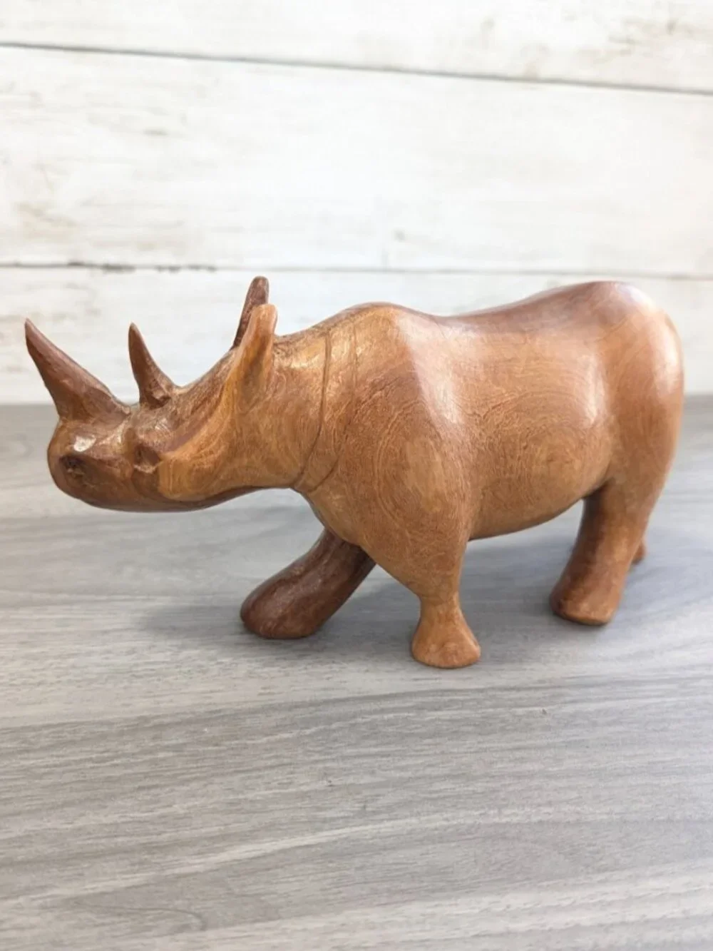 VTG Hand Carved Solid Wood Rhino-Rhinoceros figure 8